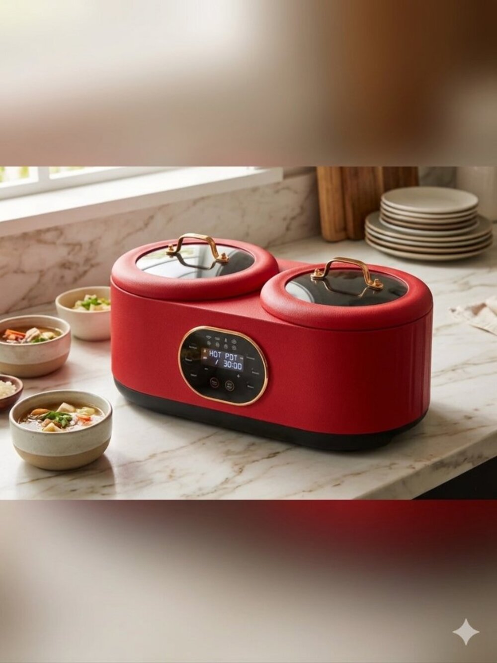 Dual-Compartment 1.8L Electric Hot Pot Cooker - Modern Countertop Slow Cooker